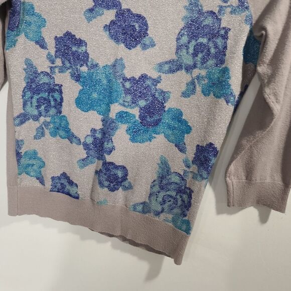 Inc gray shimmering floral women's sweater - Picture 3 of 11